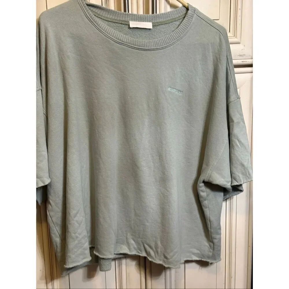 Sablyn Women's Crew Neck Oversized Short Sleeve Chandler Sweatshirt Green Large